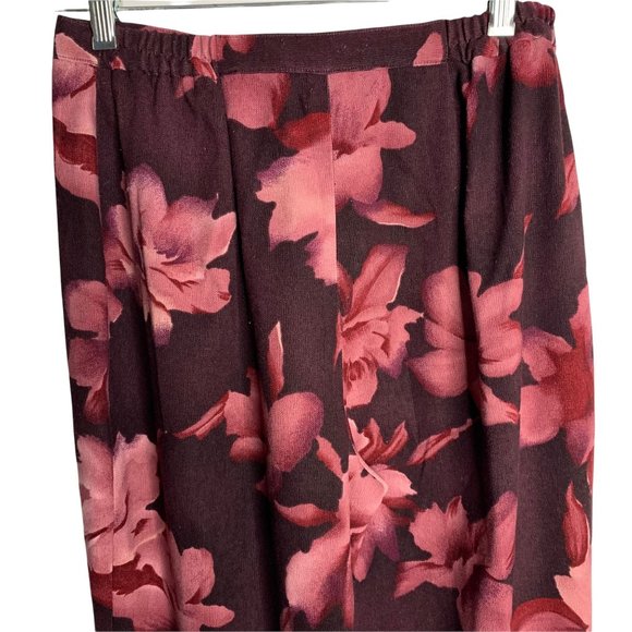 Rafael High Waisted Floral Pants S Maroon Pink Straight Leg Elastic Waist - Picture 4 of 5